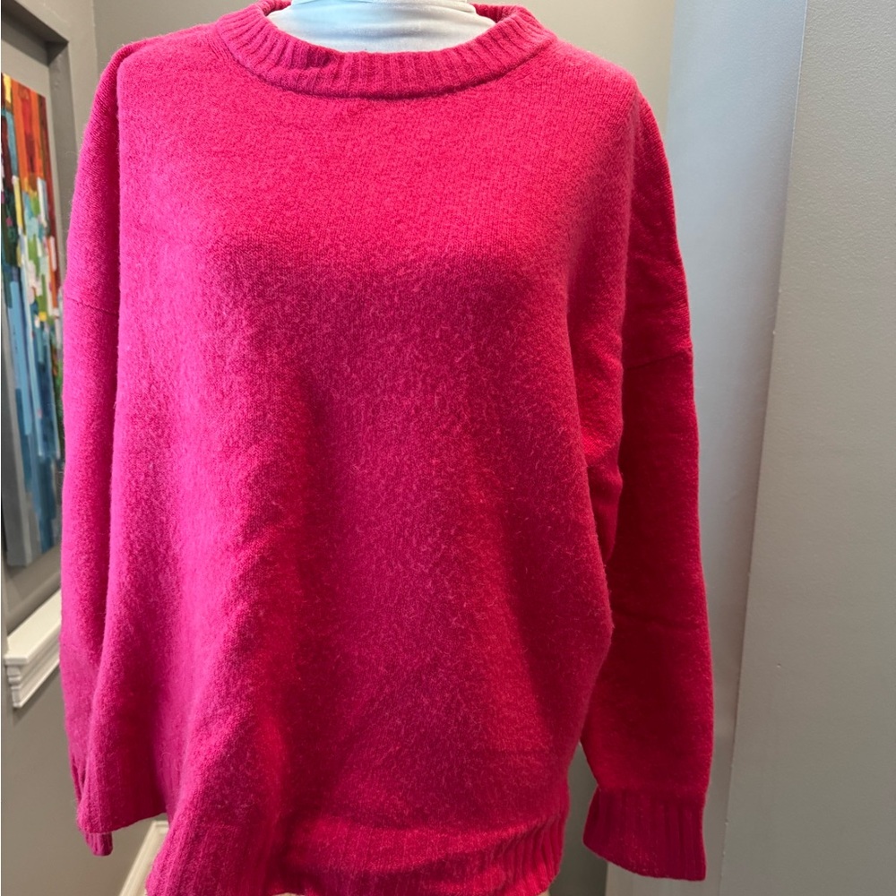 J. Crew Wool Blend Oversized Crewneck Sweater. Hot Pink. Size L.